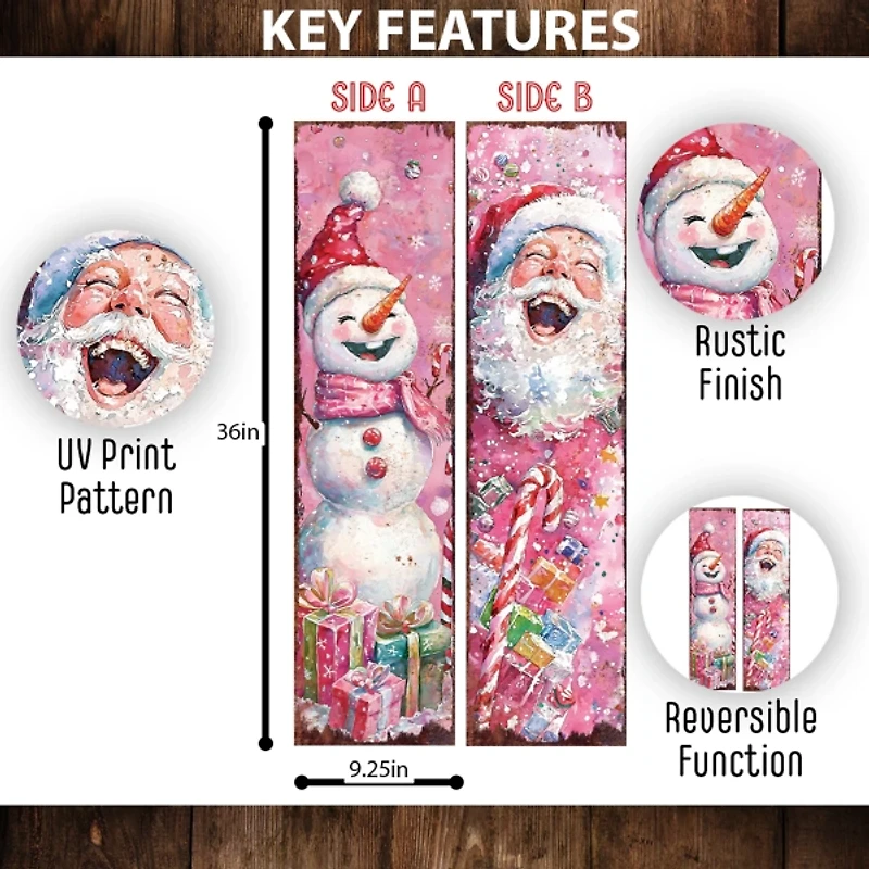 Pink Santa and Snowman Reversible Porch Board