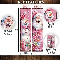 Pink Santa and Snowman Reversible Porch Board