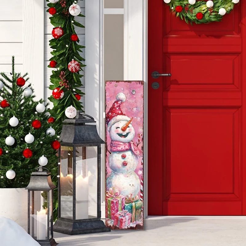 Pink Santa and Snowman Reversible Porch Board