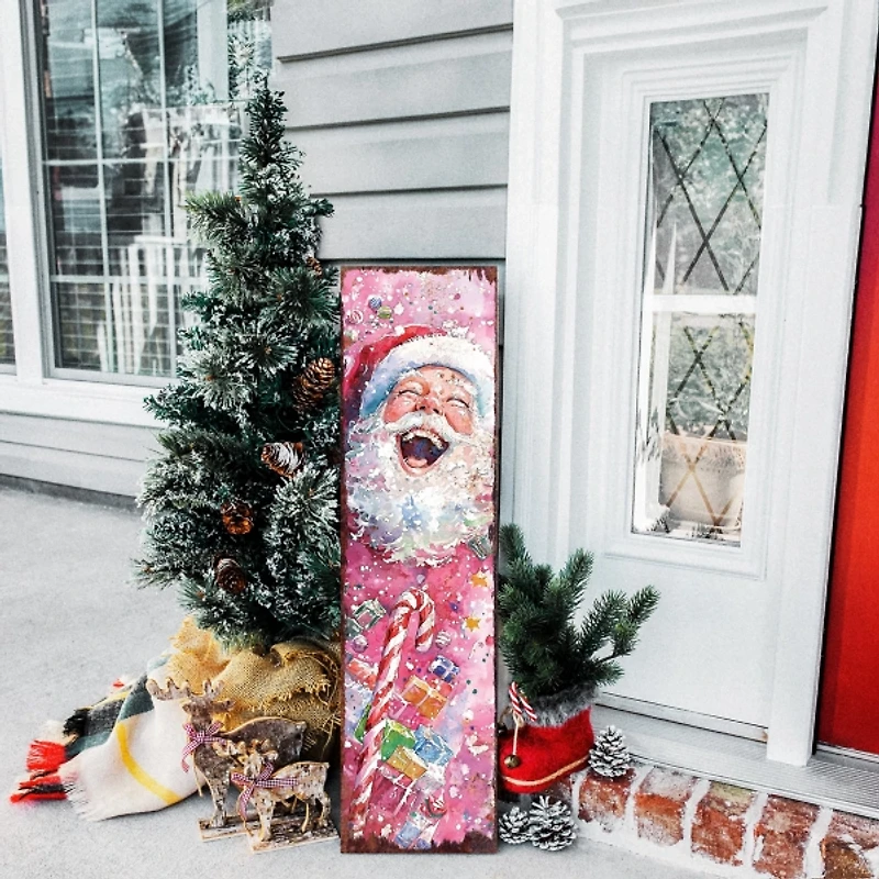 Pink Santa and Snowman Reversible Porch Board
