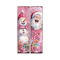 Pink Santa and Snowman Reversible Porch Board