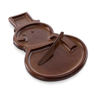 Stained Parawood Snowman Serving Tray with Knife
