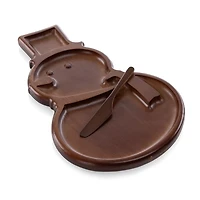 Stained Parawood Snowman Serving Tray with Knife
