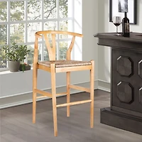 Natural Wood Wishbone Bar Stool