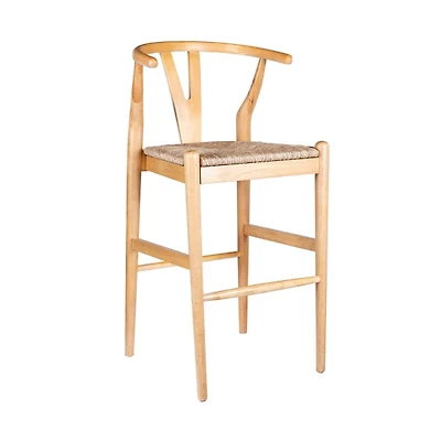 Natural Wood Wishbone Bar Stool