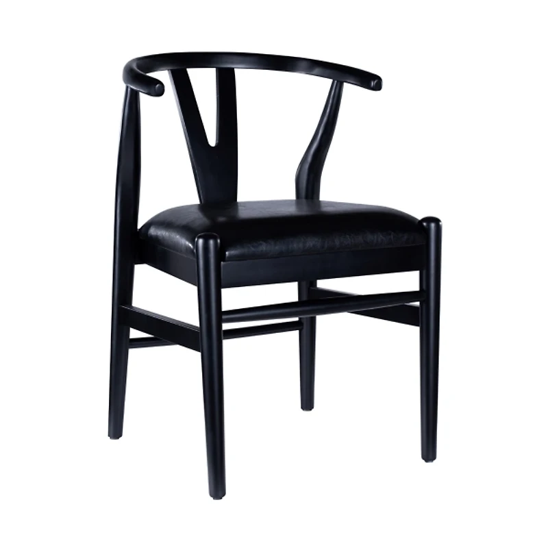 Black Leather Wishbone Dining Chairs, Set of 2