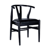 Black Leather Wishbone Dining Chairs, Set of 2