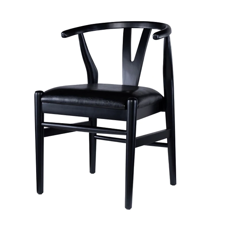 Black Leather Wishbone Dining Chairs, Set of 2