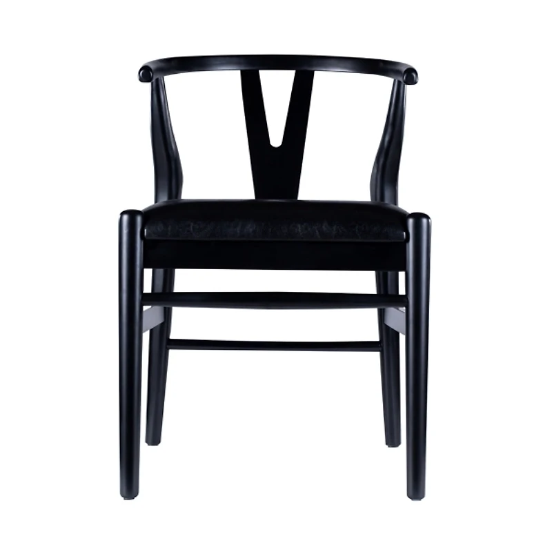 Black Leather Wishbone Dining Chairs, Set of 2
