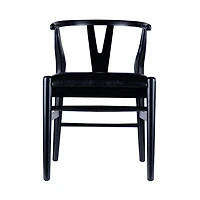 Black Leather Wishbone Dining Chairs, Set of 2