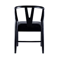 Black Leather Wishbone Dining Chairs, Set of 2