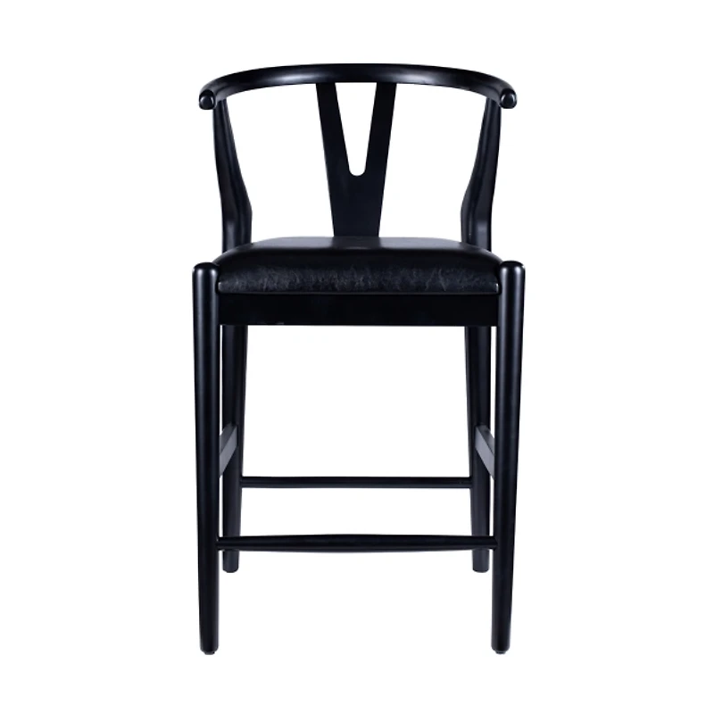 Black Faux Leather Wishbone Counter Stool