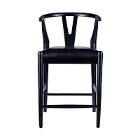 Black Faux Leather Wishbone Counter Stool