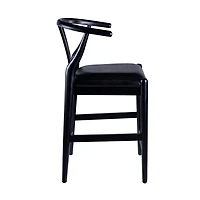 Black Faux Leather Wishbone Counter Stool