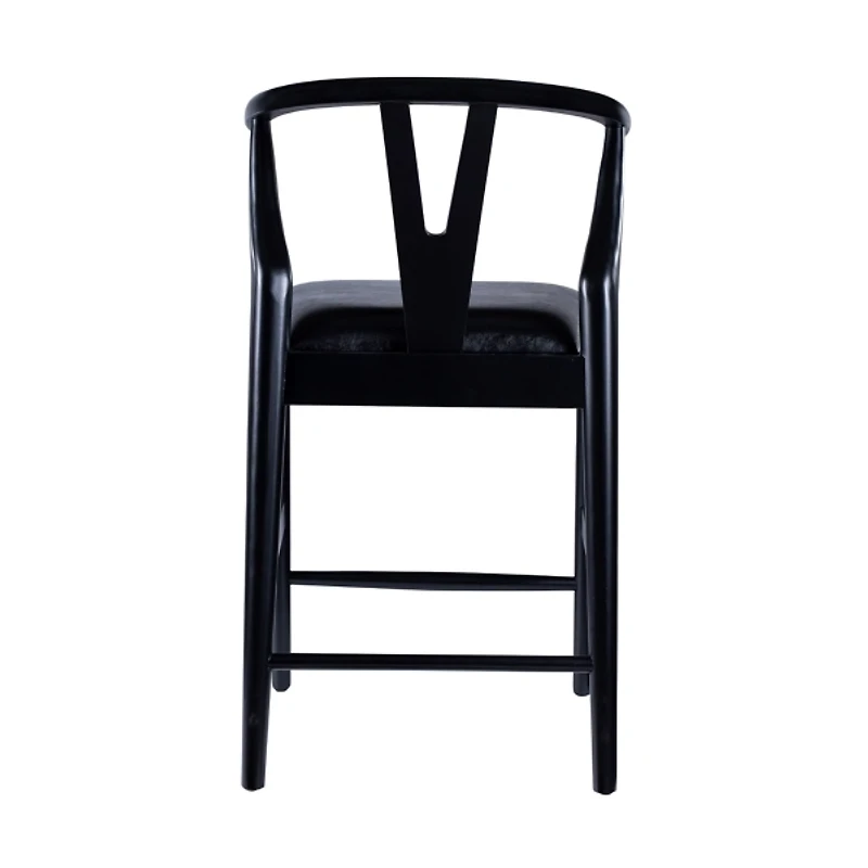 Black Faux Leather Wishbone Counter Stool