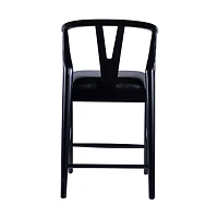 Black Faux Leather Wishbone Counter Stool