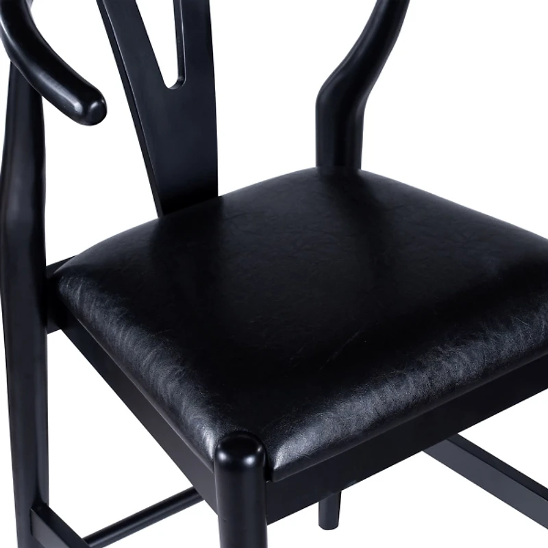 Black Faux Leather Wishbone Counter Stool