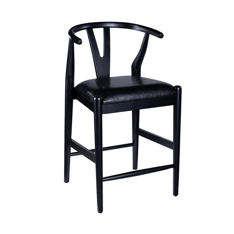 Black Faux Leather Wishbone Counter Stool