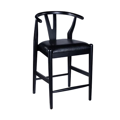 Black Faux Leather Wishbone Counter Stool