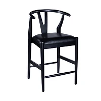 Black Faux Leather Wishbone Counter Stool