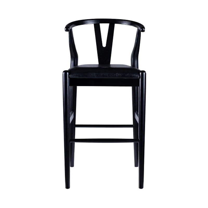 Black Faux Leather Wishbone Bar Stool
