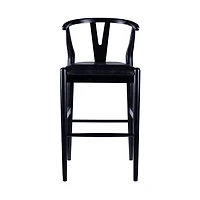Black Faux Leather Wishbone Bar Stool