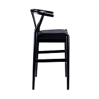 Black Faux Leather Wishbone Bar Stool