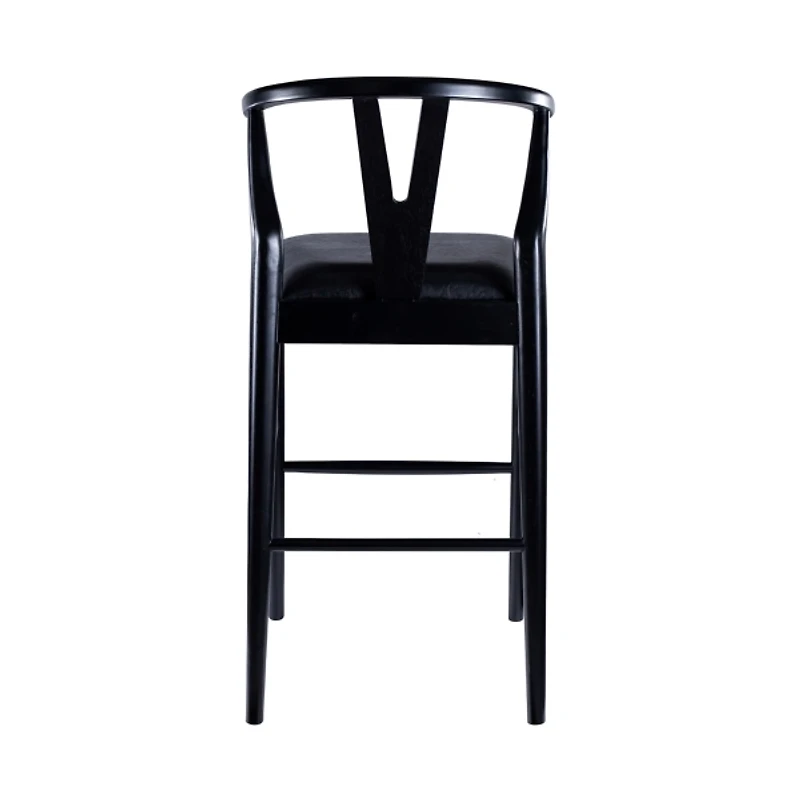 Black Faux Leather Wishbone Bar Stool