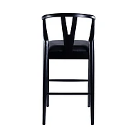 Black Faux Leather Wishbone Bar Stool