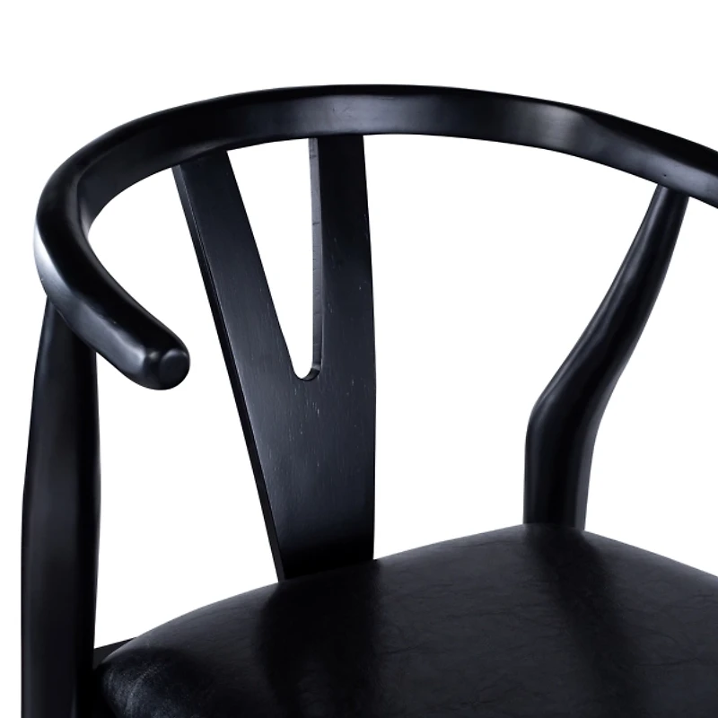 Black Faux Leather Wishbone Bar Stool