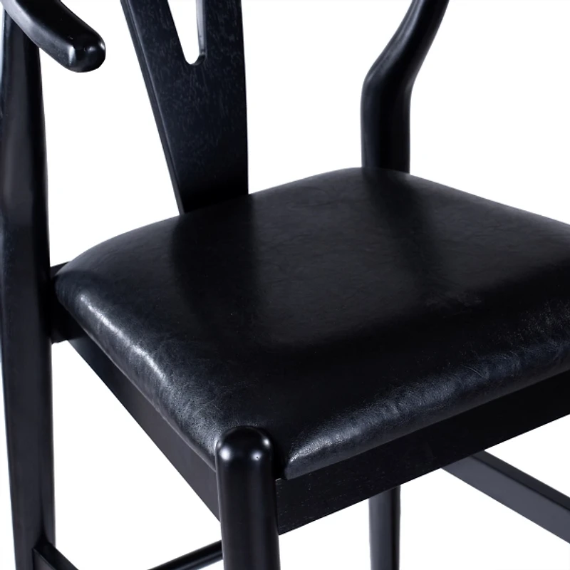 Black Faux Leather Wishbone Bar Stool