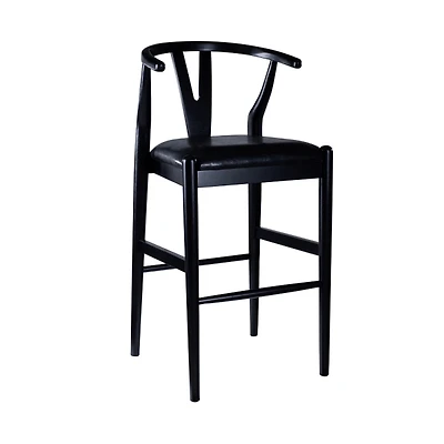 Black Faux Leather Wishbone Bar Stool