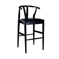 Black Faux Leather Wishbone Bar Stool