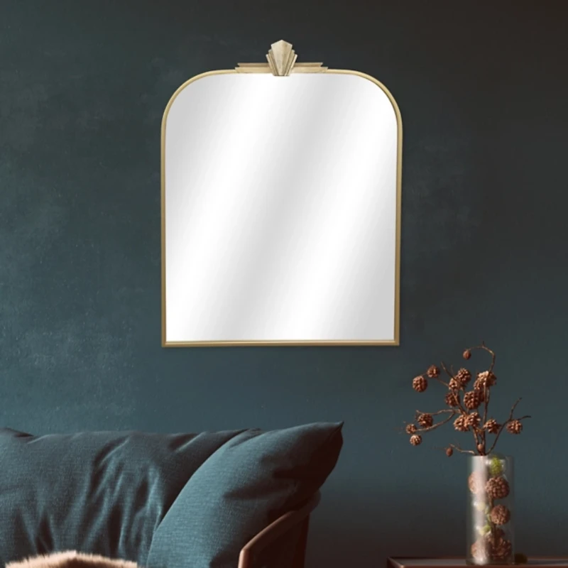 Gold Nuvelle Art Deco Metal Arch Wall Mirror