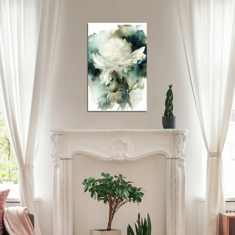 White Peony Abstract Canvas Art Print