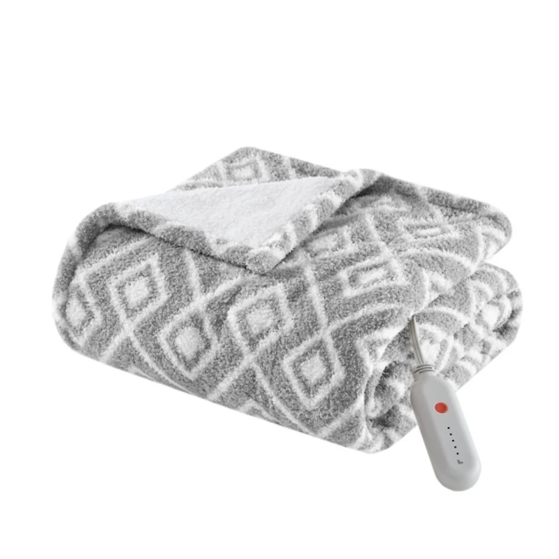 Grey Geometric Heated Throw