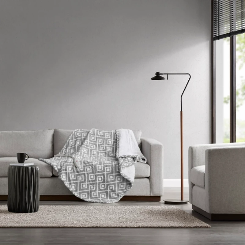Grey Geometric Heated Throw