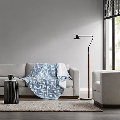 Blue Geometric Heated Throw