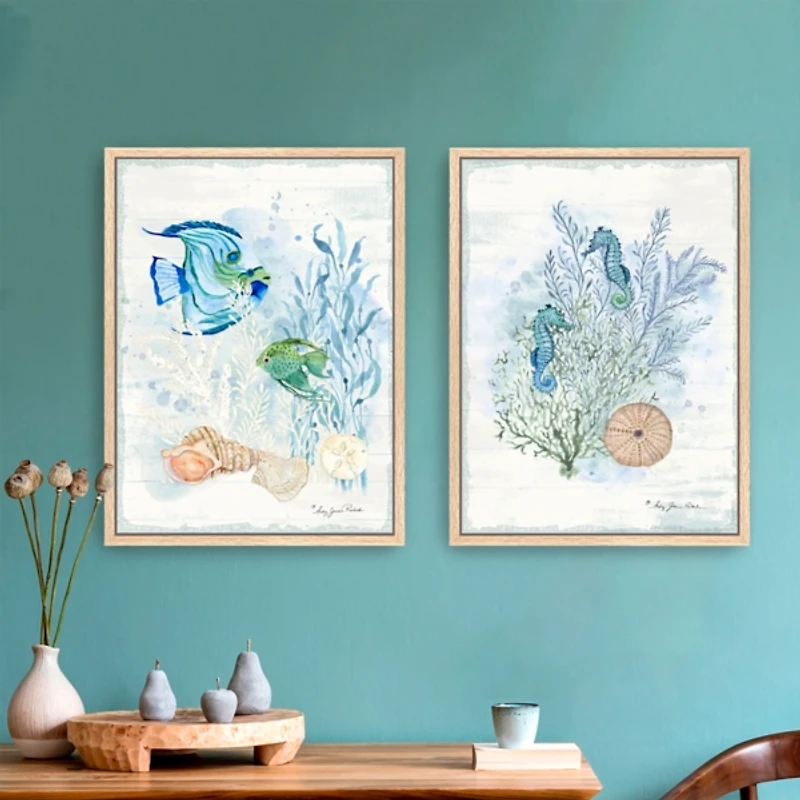 Sea Whispers Framed Canvas Art Prints, Set of 2