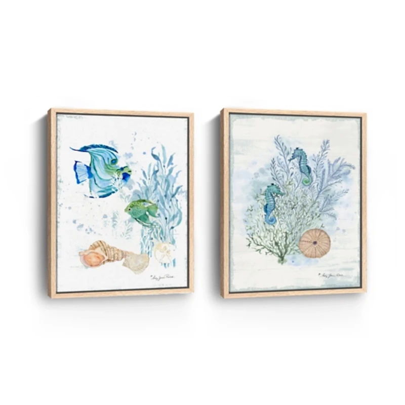 Sea Whispers Framed Canvas Art Prints, Set of 2