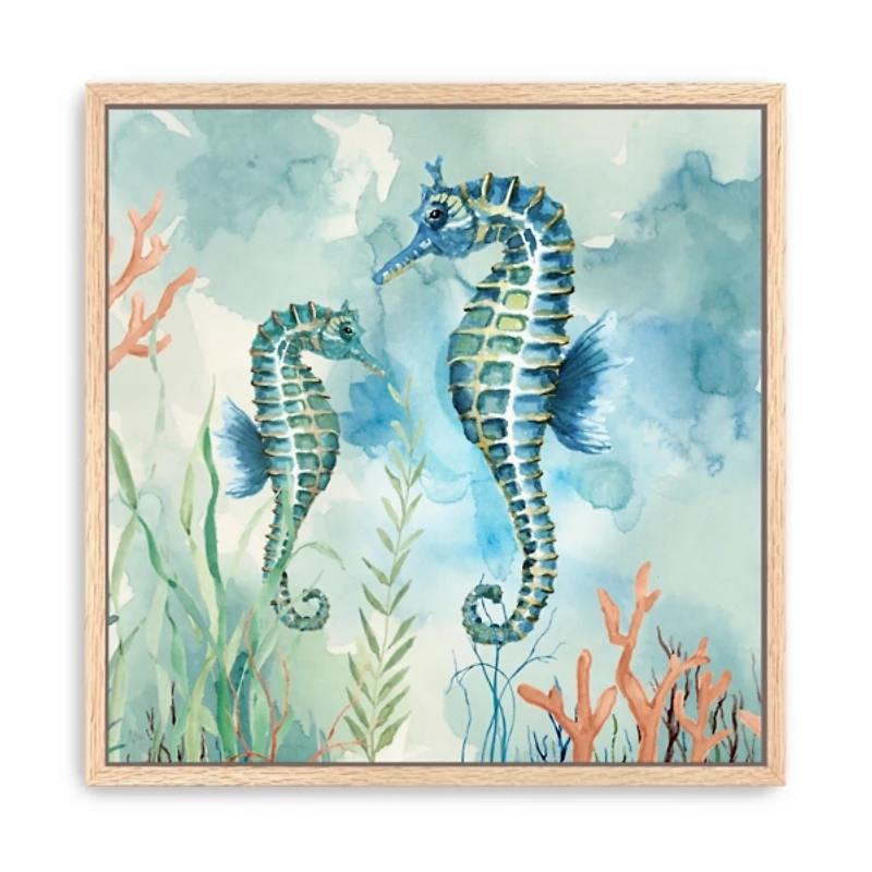 Coastal Bay Seahorses Framed Canvas Art Print