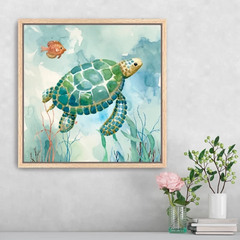 Coral Bay Sea Turtle Framed Canvas Art Print