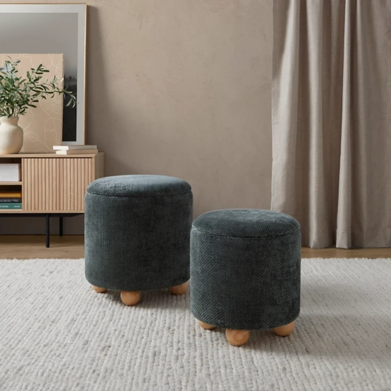 Green Bacci Nesting Ottomans, Set of 2