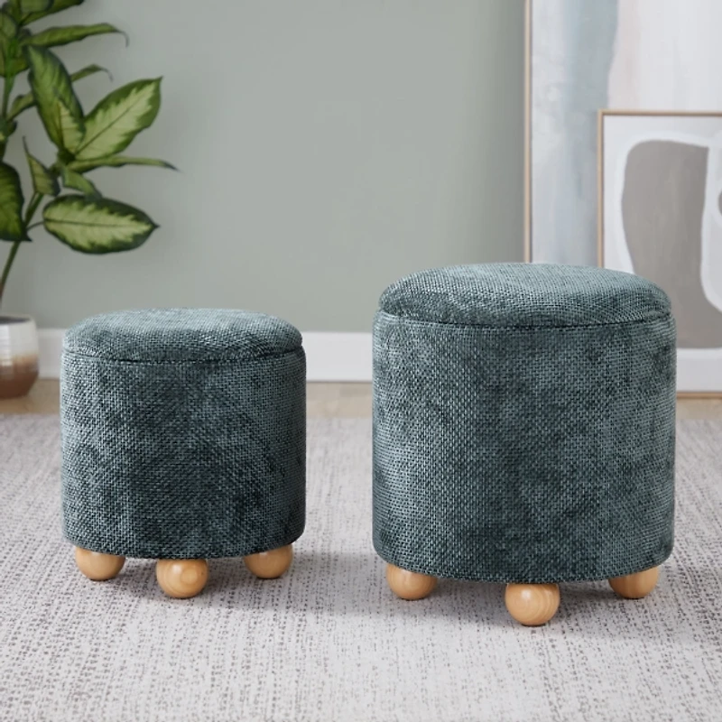 Green Bacci Nesting Ottomans, Set of 2