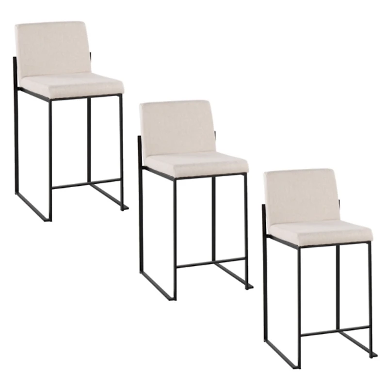 Fiji Beige Upholstered Counter Stools, Set of 3