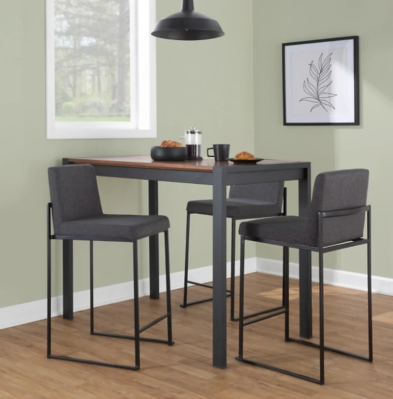 Fiji Charcoal Upholstered Counter Stools, Set of 3
