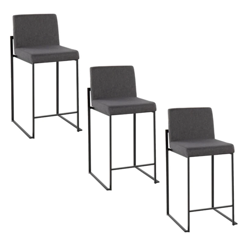 Fiji Charcoal Upholstered Counter Stools, Set of 3