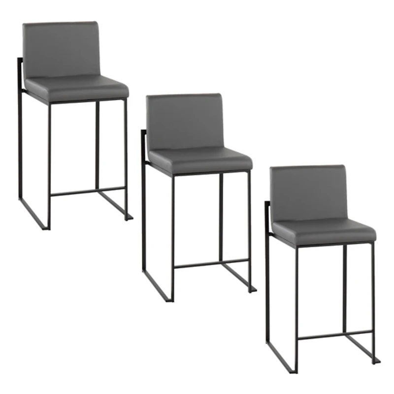 Fiji Gray Faux Leather Counter Stools, Set of 3