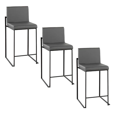 Fiji Gray Faux Leather Counter Stools, Set of 3