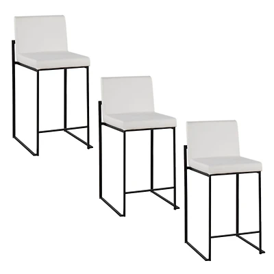 Fiji White Faux Leather Counter Stools, Set of 3